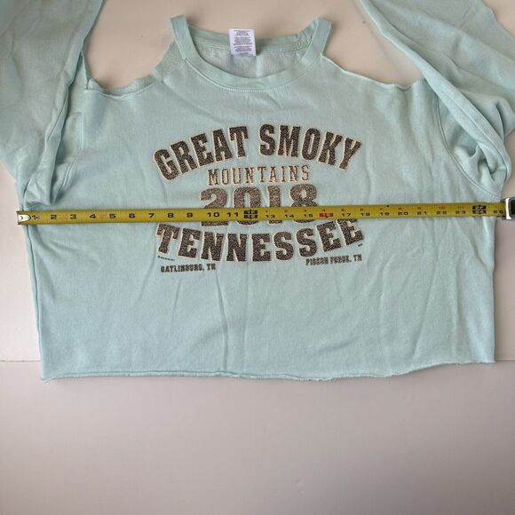 Great Smoky Mountains Tennessee crop Sweatshirt Shoulder Cutout Size Large Women - Picture 7 of 9